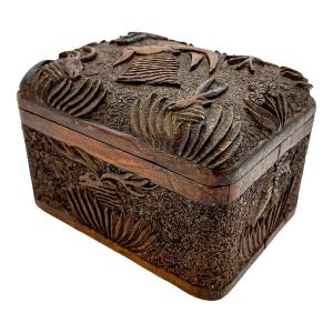 Early 19th Century Anglo-indian Carved Sandalwood Cigarette Holder, Cheroot Dispensing Box