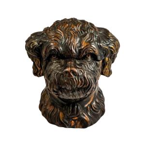 19th Century Bernard Bloch Austrian Figural Lidded Dog Head Tobacco Jar Humidor
