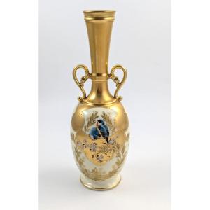 Antique Gilded Porcelain Vase By Martial Redon, Limoges, Circa 1882