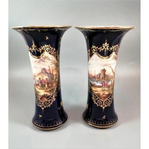 Donath & Co, Dresden, 2 Cobalt Vases, Late 19th Century