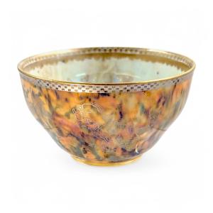 Rare Wedgwood Fairyland Lustre Bowl With Silver Fudogs And Mythological Interior, C. 1920