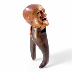 Antique Black Forest Carved Wood Nutcracker, Grotesque Woman’s Head, Late 19th Century