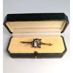 Russian Silver-gilt Brooch With Smoky Topaz