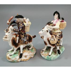 Derby Figurines Of The Welch Tailor And His Wife, C.1870.