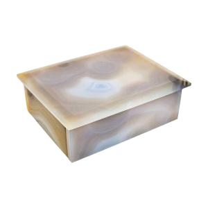 Antique French Art Deco Grey Blue Agate Table Cigarette Holder / Card Box / Vide Poche
