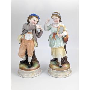 A Pair Of Bisque Porcelain Figurines, France, 19th Century.