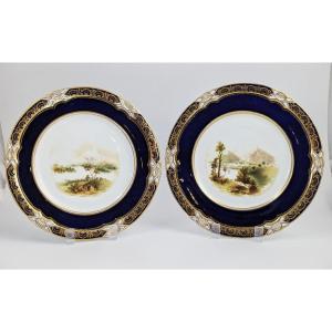 Pair Of Antique Coalport Hand-painted Porcelain Cabinet Plates  19th 