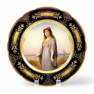 Royal Vienna Antique Porcelain Cabinet Plate, "esther", Signed Wagner, C. 1850