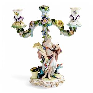 Dresden Porcelain Candelabra, Allegorical Figure Of Australia, Attrib. To helena wolfsohn