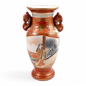 Meiji Kutani Vase With Shishi Handles, Signed Juzan, Japanese Porcelain, 1903