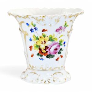 Old Paris Porcelain Vase In The Style Of Jacob Petit, Hand Painted Floral, France C. 1850