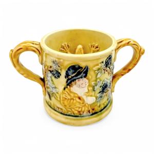 Victorian Staffordshire Majolica Frog Mug With "jolly Topers" Tavern Scene, C. 1860s