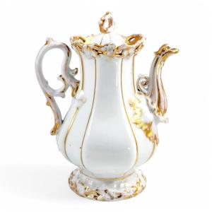 Rare Carl Tielsch & Co Hard-paste Porcelain Coffee Pot, Rococo Revival Decoration, Circa 1850s
