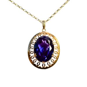 Vintage 9ct Gold Pendant Necklace With Large Colour-change Sapphire, Romantic Revival, 1970