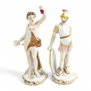 Chelsea Style Samson Porcelain Figures Of Bacchus And Mars, Roman Mythology, C. 1850s