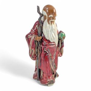 Large Shiwan Pottery Figure Of Shou XIng In Oxblood Glaze, Chinese, C. 1950s