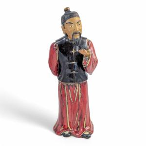 Large Shiwan Pottery Figure Of A Scholar With Fan In Oxblood Glaze, Chinese, C. 1950s