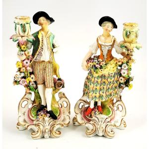 Derby Porcelain Figural Candlesticks, Georgian C1770