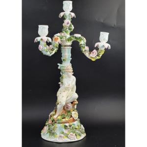 Sitzendorf Antique German Porcelain Figural Four-arm Candelabra C.1890