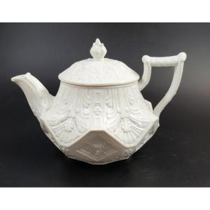 Rare Antique Wedgwood Hexagonal White Stoneware Teapot, C.1820