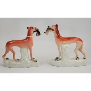 Staffordshire Hunting Dogs With Hare Pair C1860