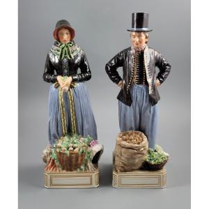 Royal Copenhagen Pair Of Amager Market Costume Figures 12102‑12103