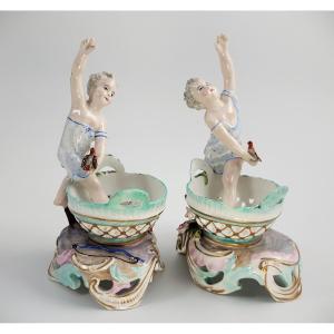 Pair Of 19th Century German Porcelain Sweetmeat Figures, Attributed To Volkstedt