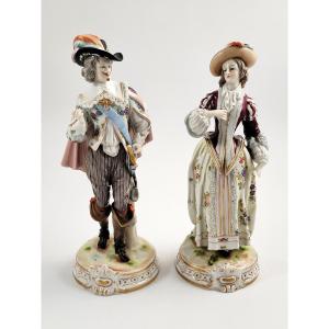 Ludwigsburg Porcelain Pair Of Figures, Musketeer And Lady, C. 1758–1793