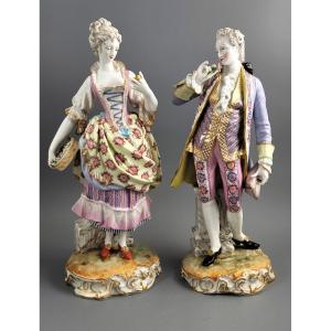 Rare Large Pair Of German Porcelain Figures, 18th Century
