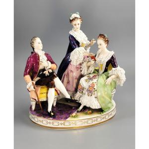 Volkstedt Porcelain Salon Group “le Toilette”, Germany C. 1915, With Porcelain Lace