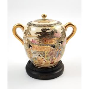 Meiji Period Japanese Satsuma Sugar Bowl With Lid, Signed Shozan, Kyoto, C.1880