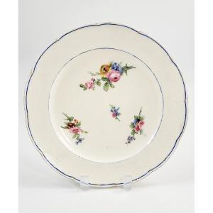 Sèvres Porcelain Plate, France, C.1785, Hand Painted Garden Flowers, Basketweave Border