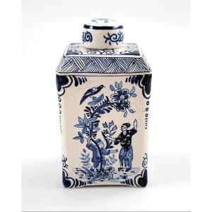 Antique Delft Blue And White Rectangular Tea Caddy, Netherlands, C.1760–1780