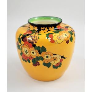Rare Royal Doulton Mandarin Ware Vase, Yellow Ground, Attributed R. Allen, C.1920