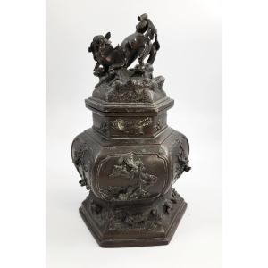 Large 19thc Chinese Bronze Censer, Fu Lion, Qing Dynasty