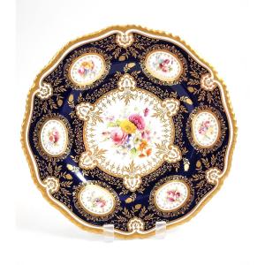 Royal Worcester Cabinet Plate, 1903, Cobalt Ground, Painted Flowers, Gold