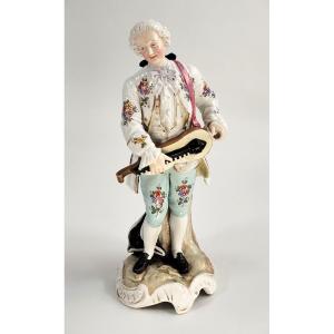 Samson Paris Porcelain Figure, Gallant With Hurdy-gurdy, C.1880