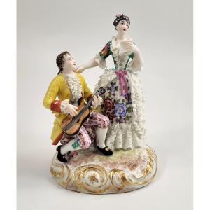 Paris Bourdois & Bloch Biscuit-lace Group “duo” (singer & Guitarist), C.1868