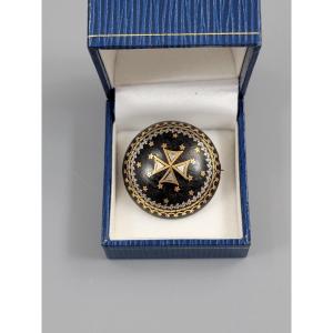 Victorian Tortoiseshell Piqué Brooch With Maltese Cross, Gold & Silver Inlay, C.1860