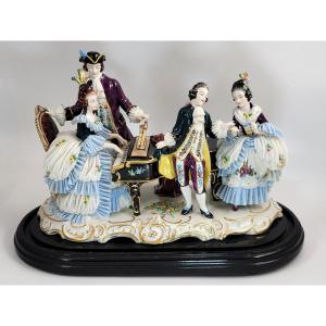 Ernst Bohne Söhne Lace Porcelain Figural Group, Piano Recital, C.1901