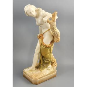 Large Royal Worcester Porcelain Figure “the Bather Surprised”, Shot Enamel, 1906
