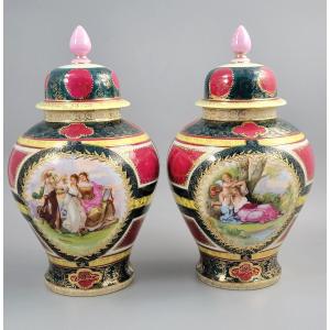 Pair Of Vienna Porcelain Vases, Royal Vienna Style, Circa 1880
