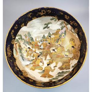 Kinkozan Kyoto Satsuma Bowl — Samurai Night Battle, Shimazu Crest, C.1900