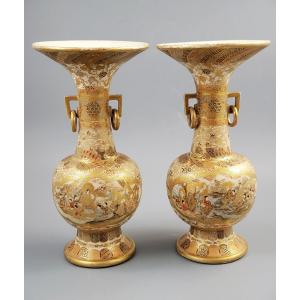 Pair Of Japanese Satsuma Vases, Attributed To Kinkozan, C.1900