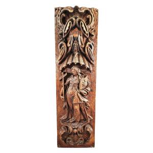 Baroque Panel In Carved Oak, Allegory Of Faith, Flanders Or Germany, Late 17th Century
