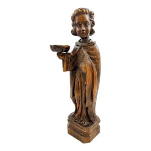 A Fine 18th Century Continental Baroque Carved Wood Acolyte Candlestick Figure