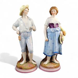 Monumental Pair Of Porcelain Figures, Harvesters By C. G. Schierholz, Plaue, C. 1865