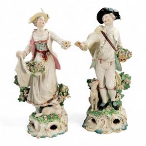 Derby Porcelain Pair “dresden Shepherds” C.1760 – Early Duesbury Period Pastoral Figures
