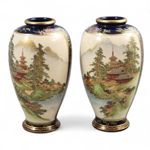 Pair Of Japanese Tashiro (田代) Satsuma-style Vases, 1920–30s — Immaculate Gilding