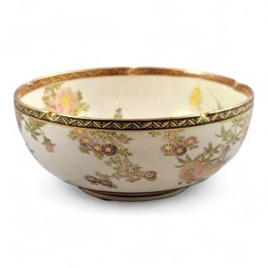 Satsuma Meiji Bowl With Floral Decoration, Nikko Workshop, Shimazu Mark, C.1890–1910